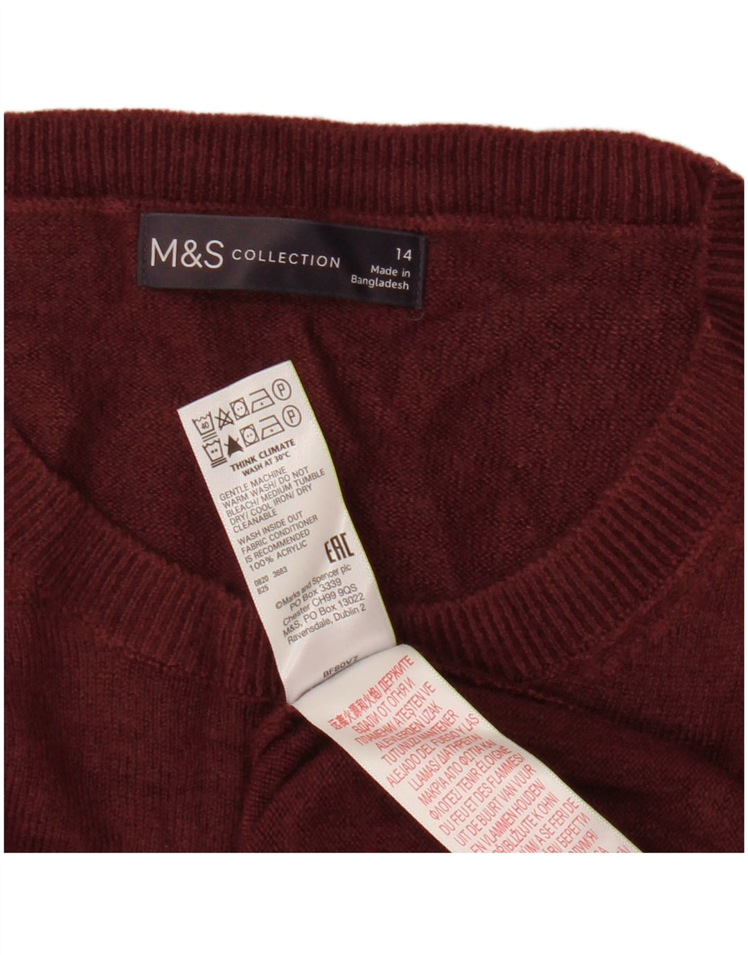 MARKS & SPENCER Suéter tipo jersey con cuello redondo para mujer Reino Unido 40 Grande Granate Acrílico