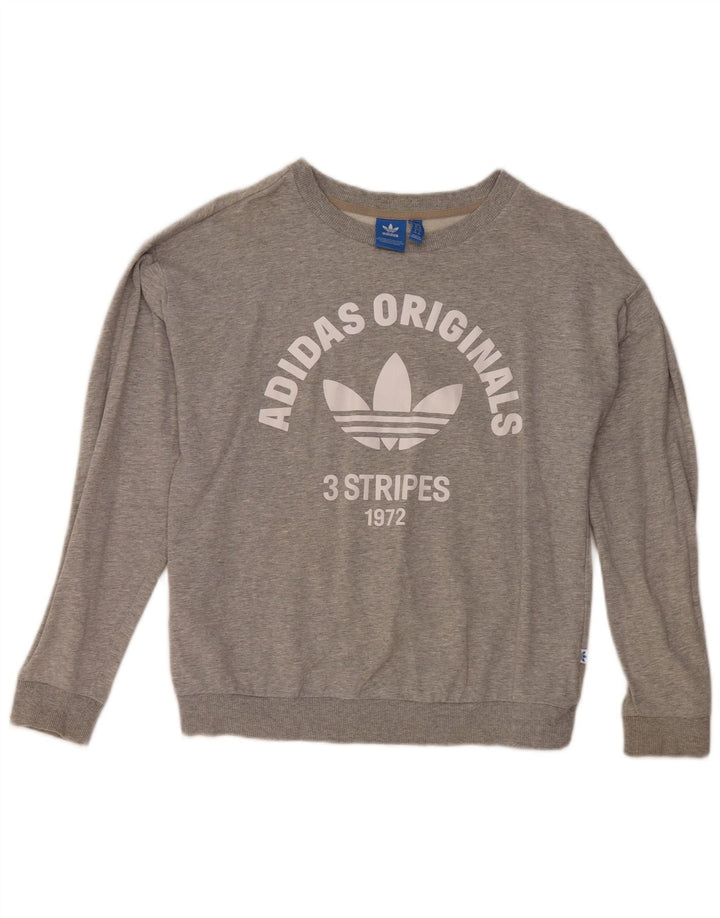 Adidas Mujer Gráfico Sudadera De Gran Tamaño Jersey Reino Unido 8 Pequeño Gris Algodón