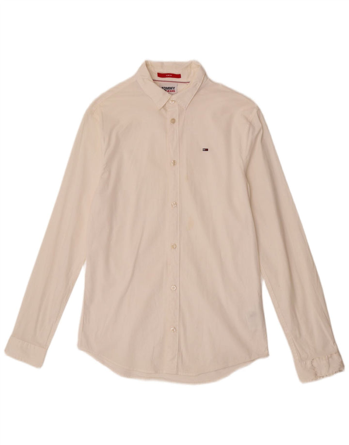 Camisa Tommy Hilfiger Slim Fit de algodón blanco roto mediano para hombre