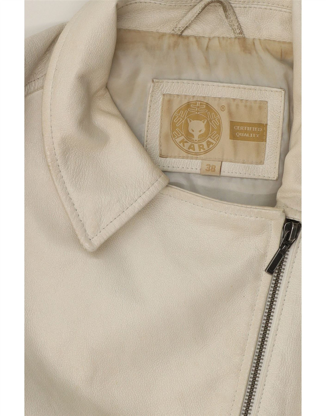 KARA Womens Leather Jacket EU 38 Medium Off White Vintage Kara and Second-Hand Kara from Messina Hembry 