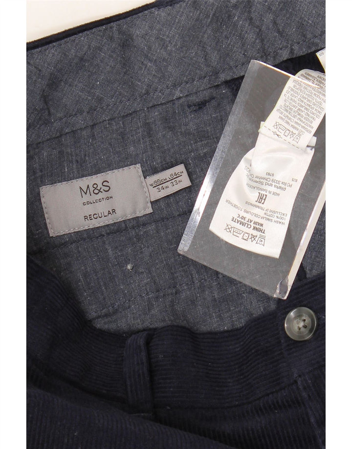 MARKS & SPENCER Pantalones regulares de pana para hombre W34 L33 Algodón azul marino