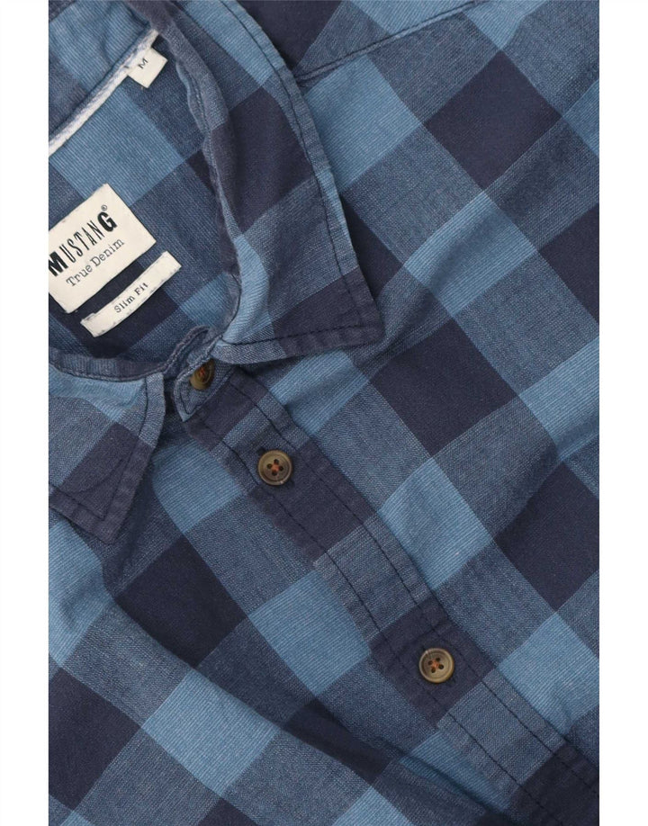 Mustang Camisa Slim Fit De Manga Corta Para Hombre Vichy Azul Medio
