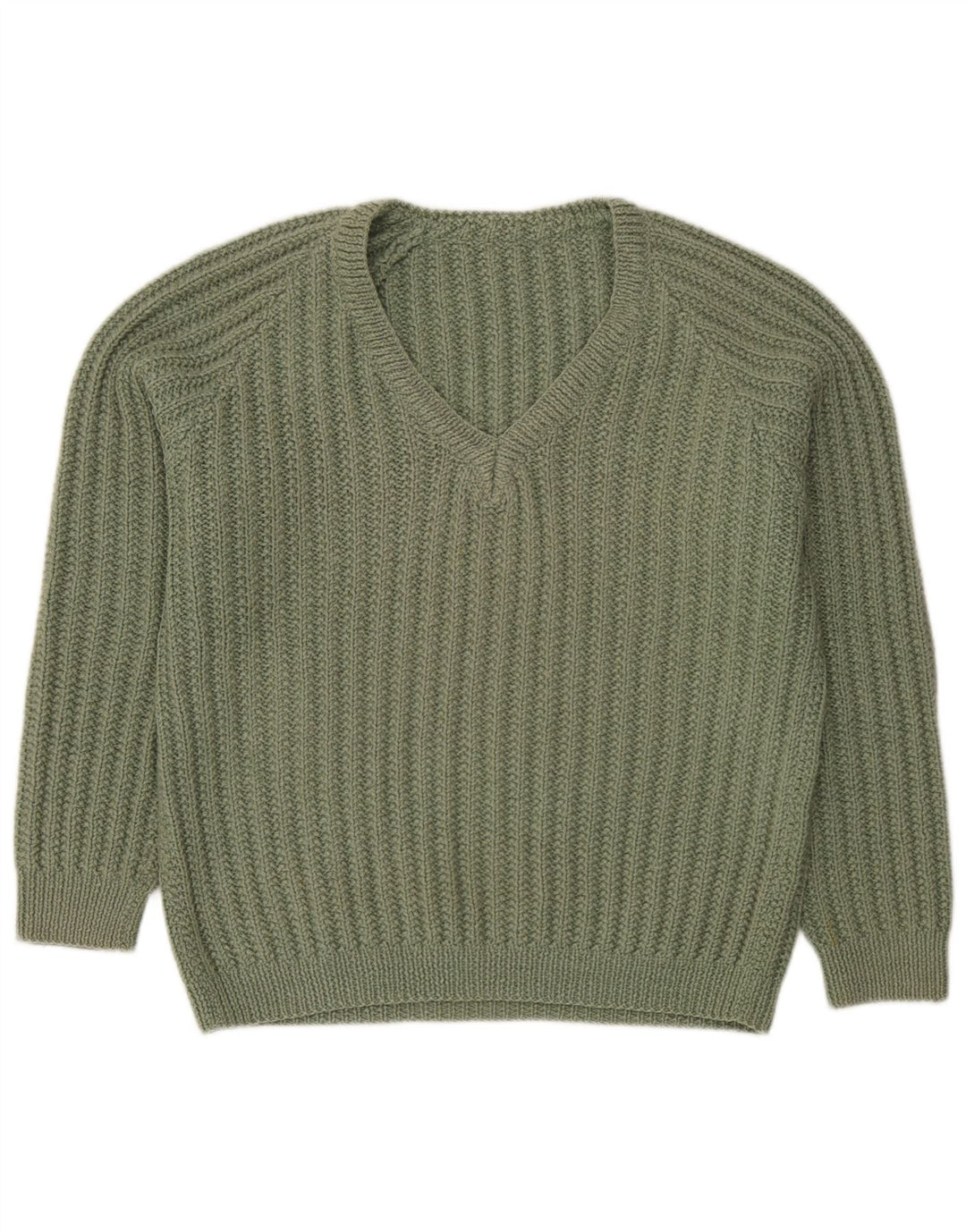 Vintage hombres V-cuello jumper suéter XL verde