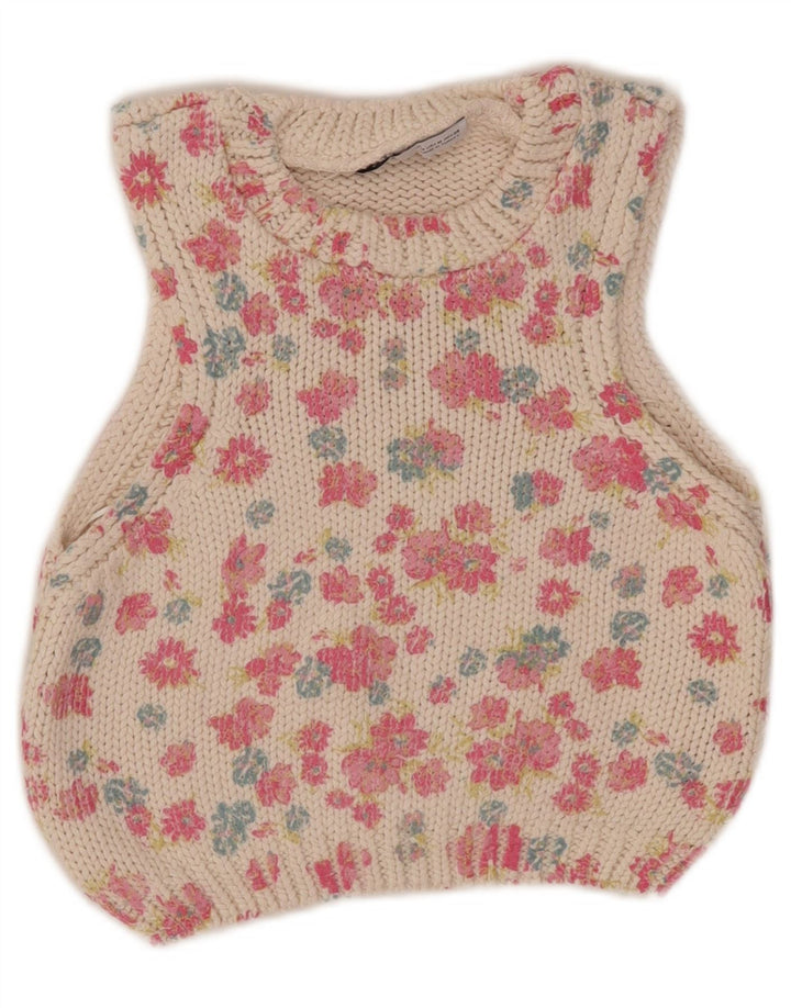 Zara Mujer Crop Vest Tank Top UK 40 Medio Blanco Floral Poliéster