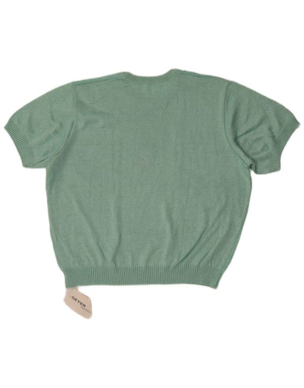 Vintage mujer manga corta cuello redondo jersey suéter EU 48 2XL verde
