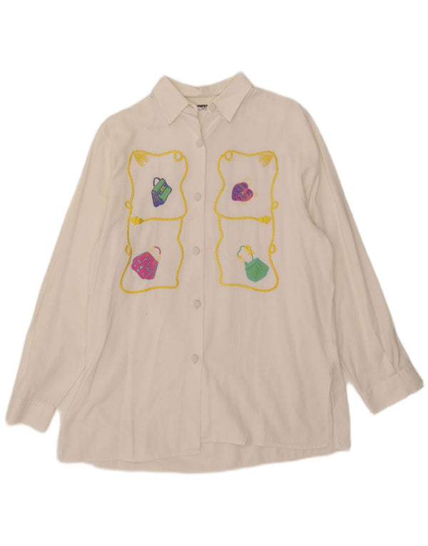 Enara Camice Camisa gráfica para mujer UK 20 2XL Algodón blanco