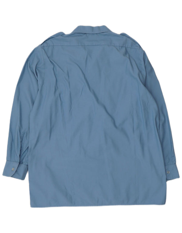 Camisa militar vintage para hombre talla 43/44 poliéster azul grande