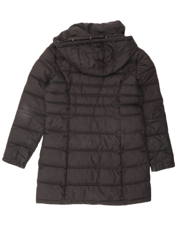 Superdry Abrigo acolchado con capucha para mujer, talla 40, poliéster negro mediano