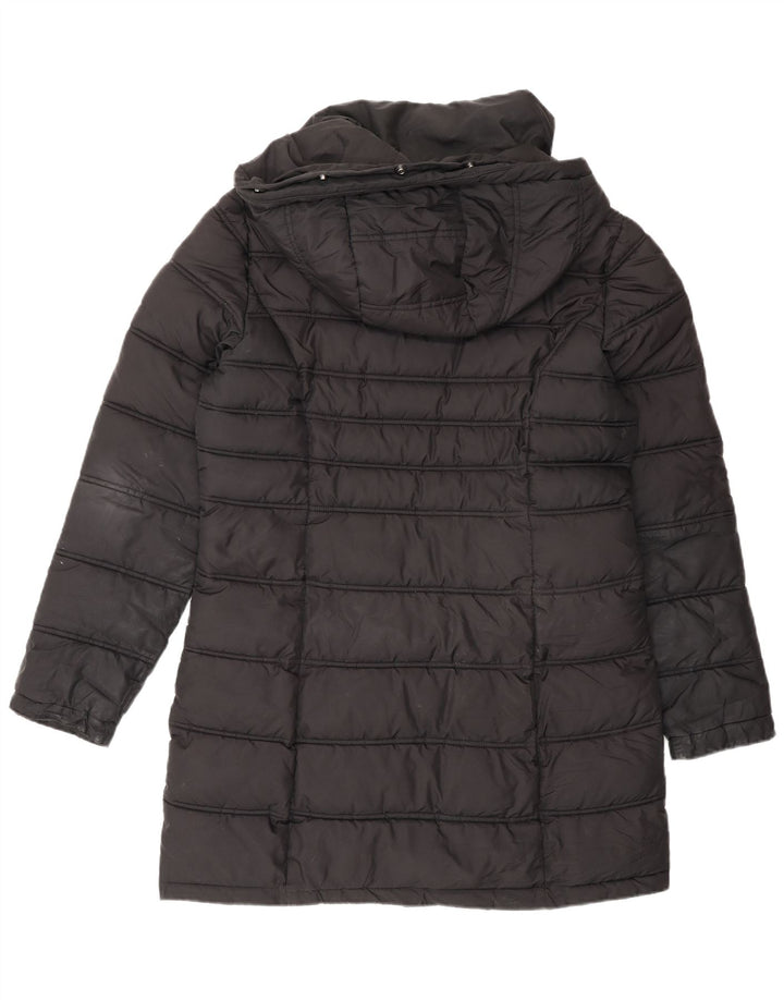 Superdry Abrigo acolchado con capucha para mujer, talla 40, poliéster negro mediano