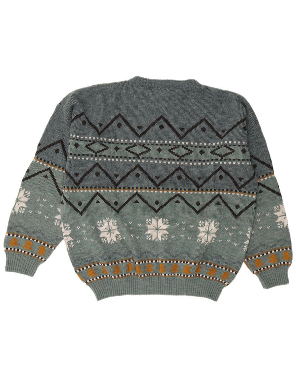 Vintage Mens Crew Neck Jumper Sweater IT 52 Large Blue Fair Isle