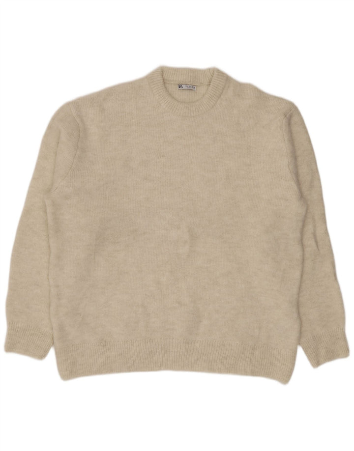ZARA Hombre Jersey De Cuello Redondo Jersey Grande Acrílico Beige