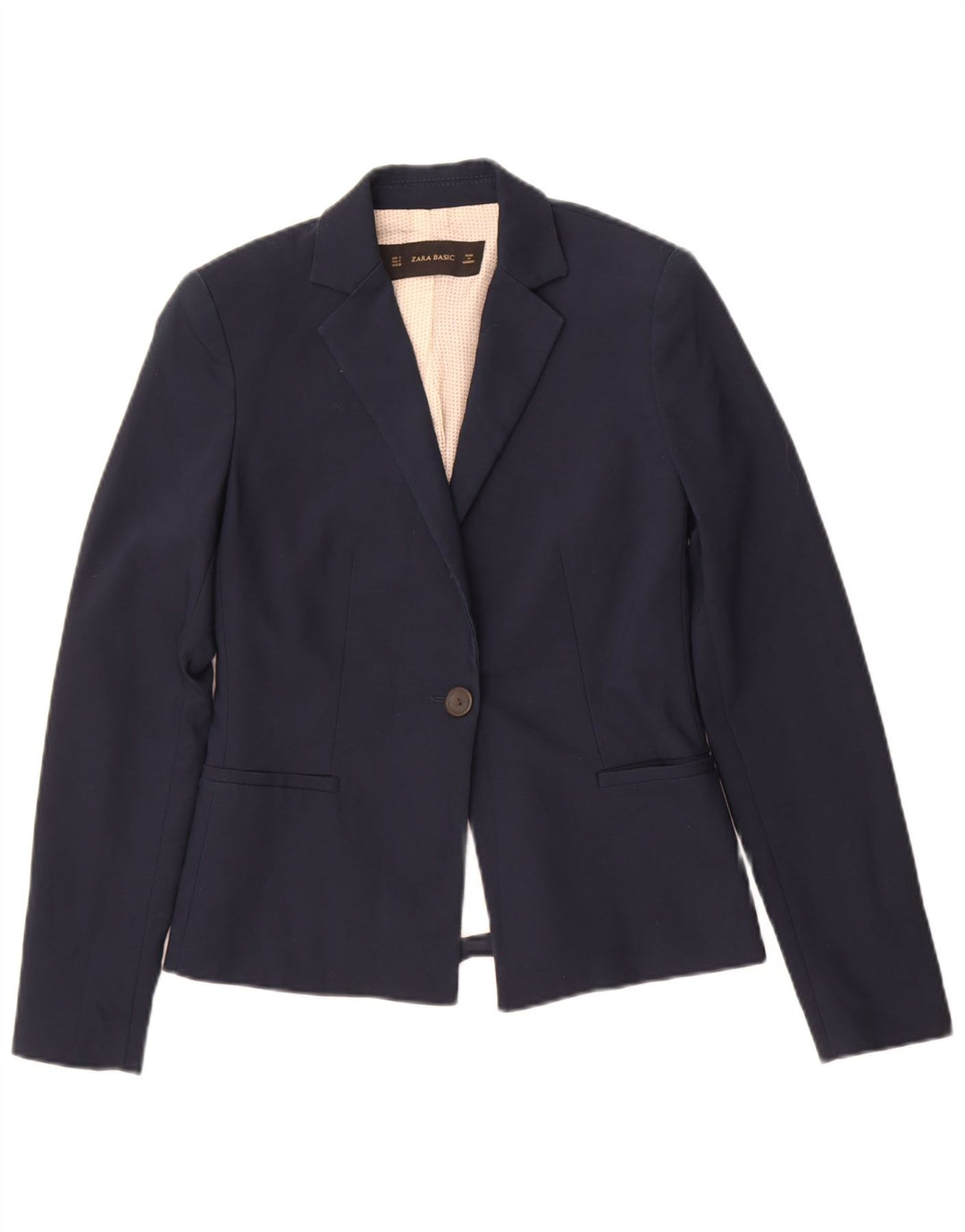 Zara Chaqueta Blazer De 1 Botón para Mujer UK 10 Small Azul Marino Algodón