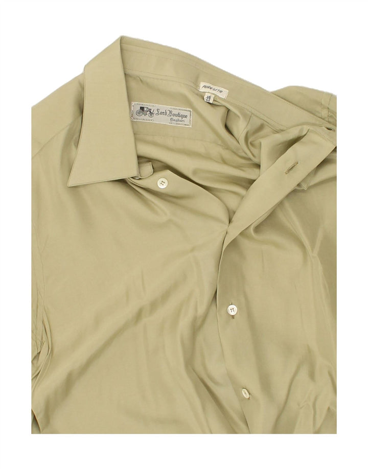 VINTAGE Camisa Hombre Talla 16 41 Seda Caqui Grande