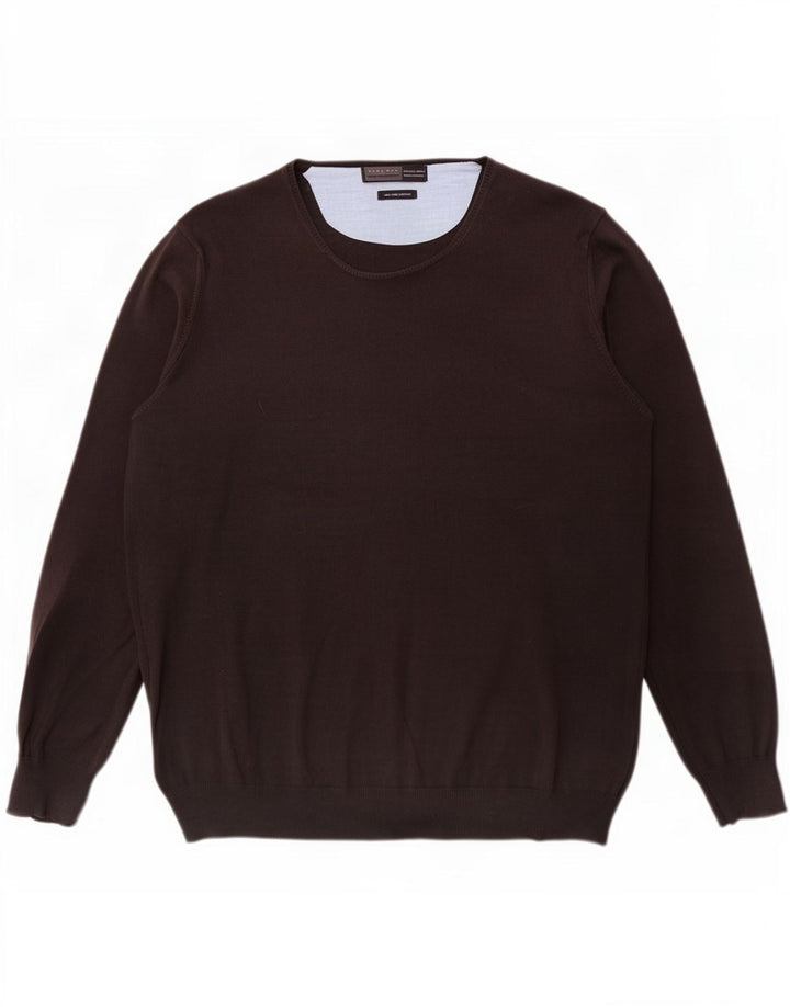 Zara Hombre Regular Fit Jersey De Cuello Redondo Suéter Grande Marrón
