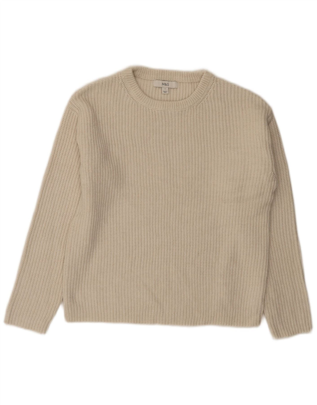 Marks & Spencer Jersey de cuello redondo para hombre pequeño poliéster blanco roto