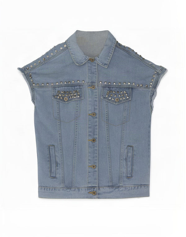 Vintage mujer manga corta chaqueta de mezclilla Reino Unido 16 azul grande
