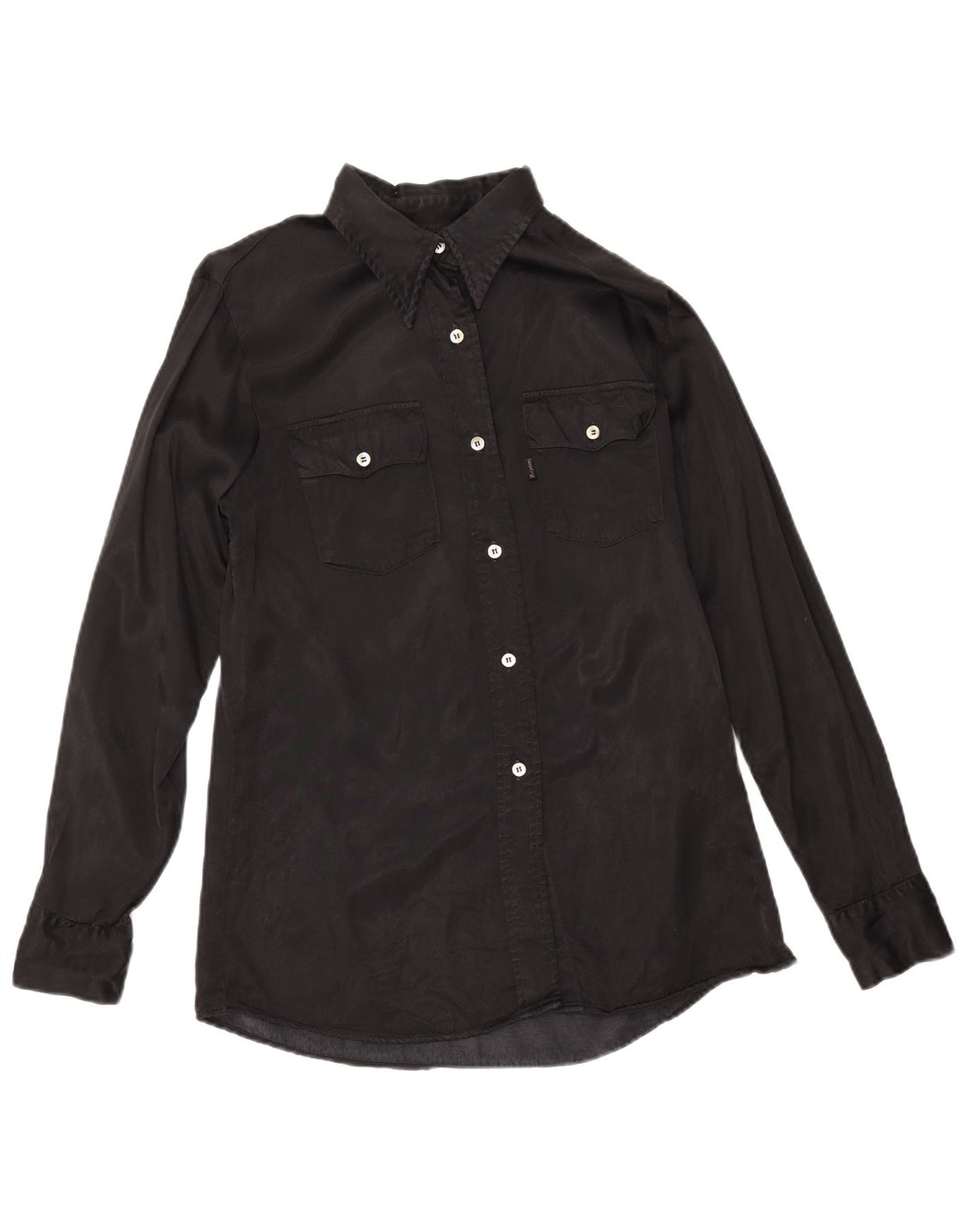 REPLAY Camisa de Mujer UK 44 Medium Viscosa Negra