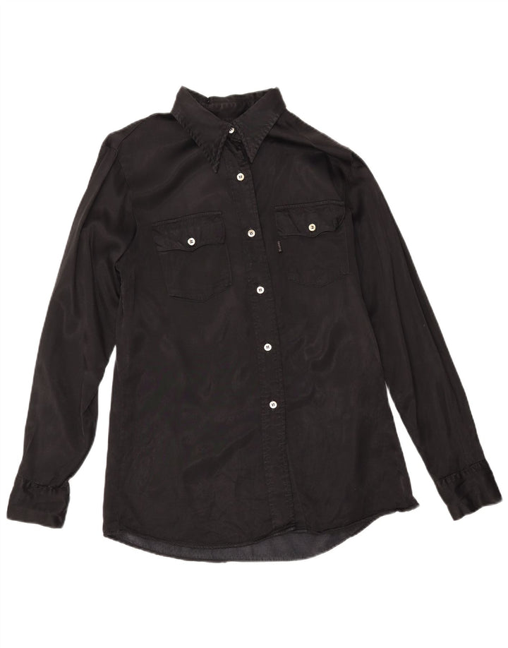 REPLAY Camisa de Mujer UK 44 Medium Viscosa Negra