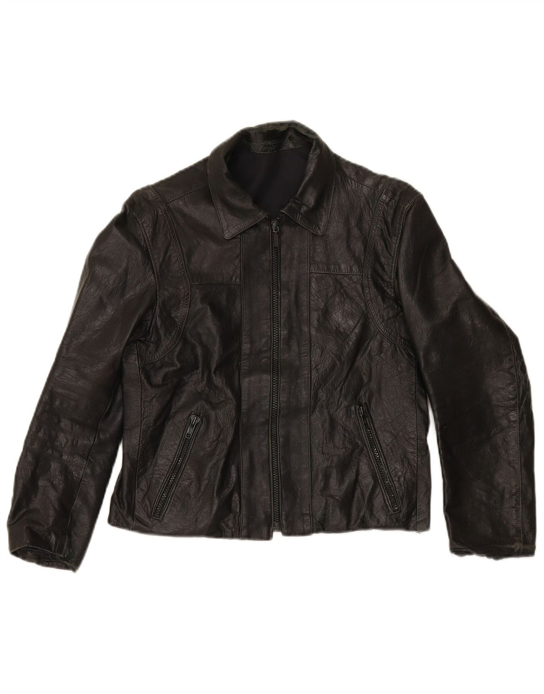 Vintage mujer crop chaqueta de cuero IT 44 Medio Negro
