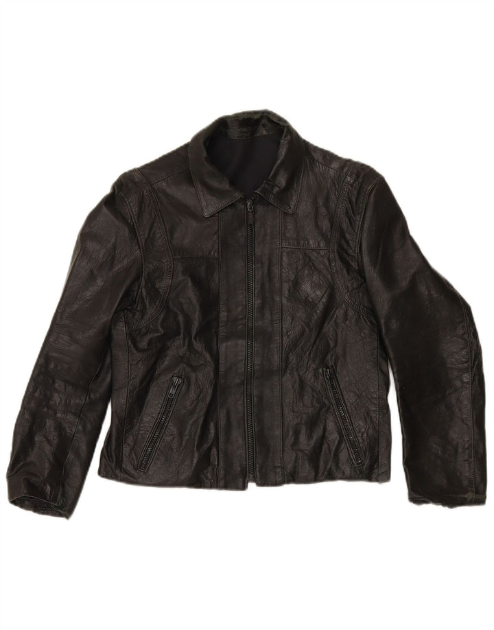 Vintage mujer crop chaqueta de cuero IT 44 Medio Negro
