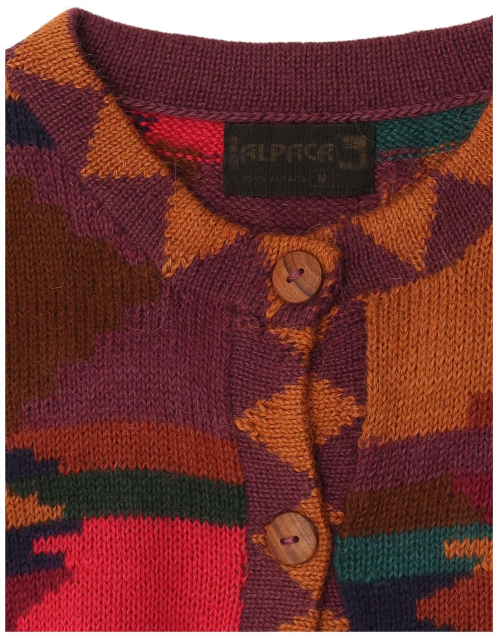 Vintage mujer Cardigan suéter Reino Unido 14 medio multicolor geométrico