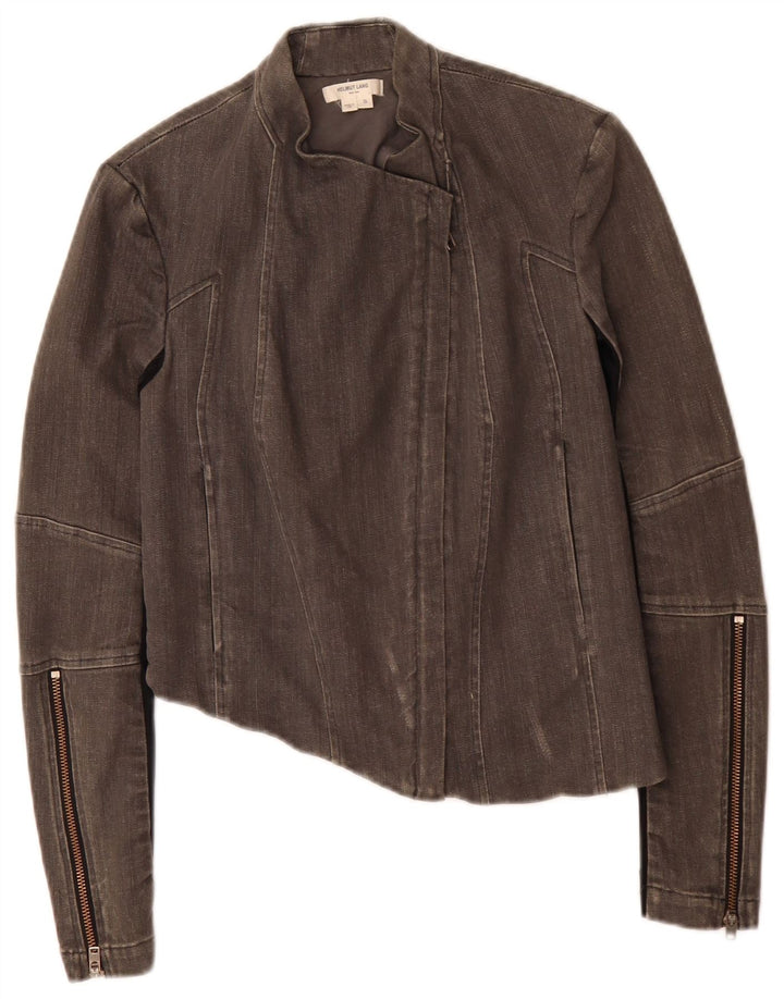 Helmut Lang Chaqueta motera asimétrica para mujer UK 10 Small Grey Colourblock