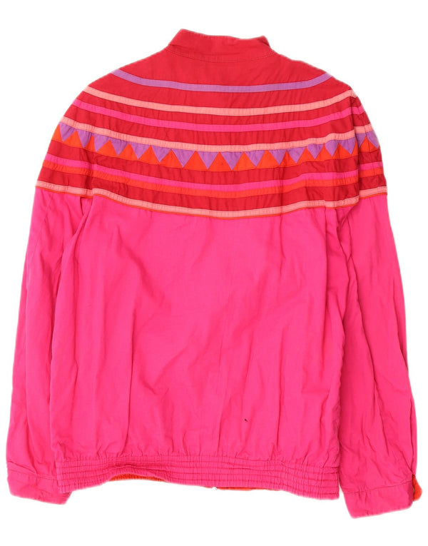 Vintage mujer reversible chaqueta bomber Reino Unido 12 medio rosa geométrico