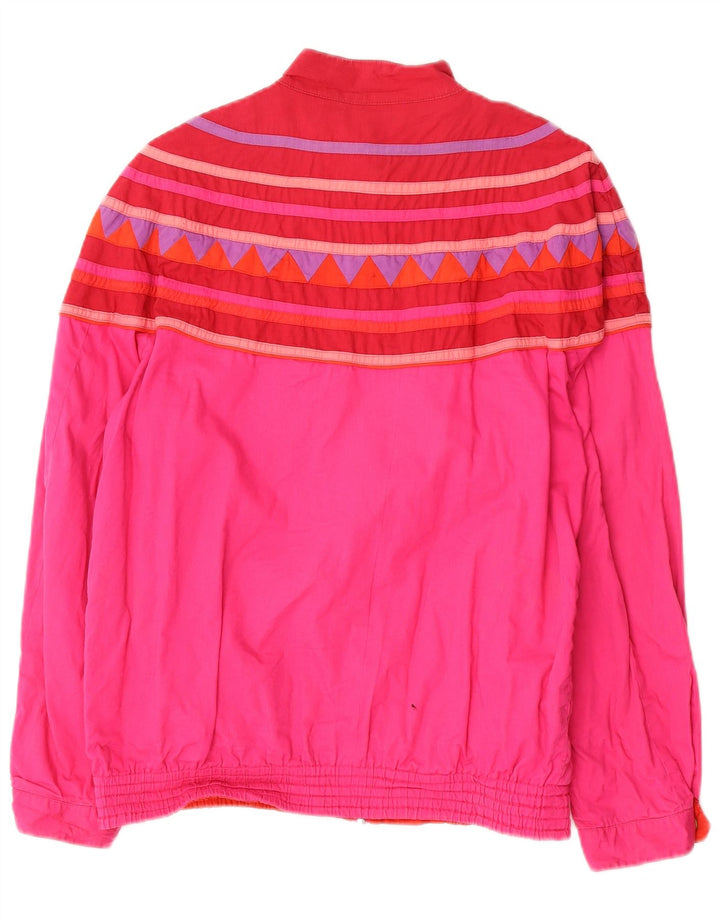 Vintage mujer reversible chaqueta bomber Reino Unido 12 medio rosa geométrico