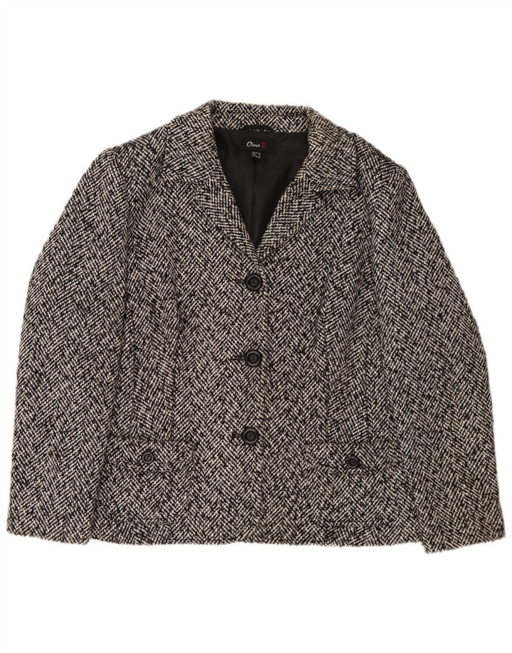 Oscar B Chaqueta Blazer de 3 Botones para Mujer UK 40 XL Poliéster Chevron Negro