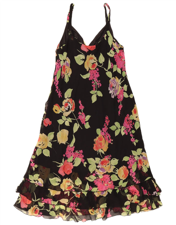 SUPERIOR Vestido lencero para mujer IT 44 Seda floral negra mediana