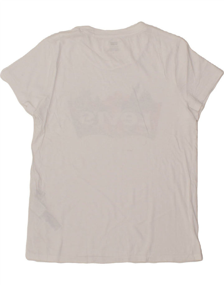 LEVI'S Womens Graphic T-Shirt Top UK 14 Medium White Cotton Vintage Levi's and Second-Hand Levi's from Messina Hembry 