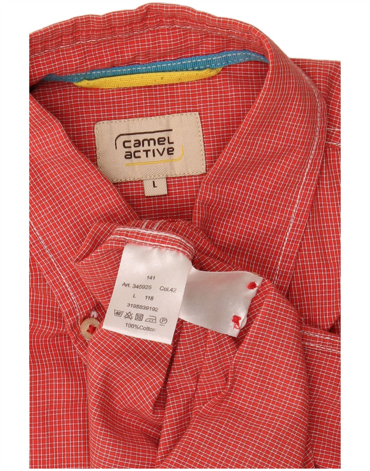 Camel Active Camisa de manga corta para hombre de algodón a cuadros rojos grandes