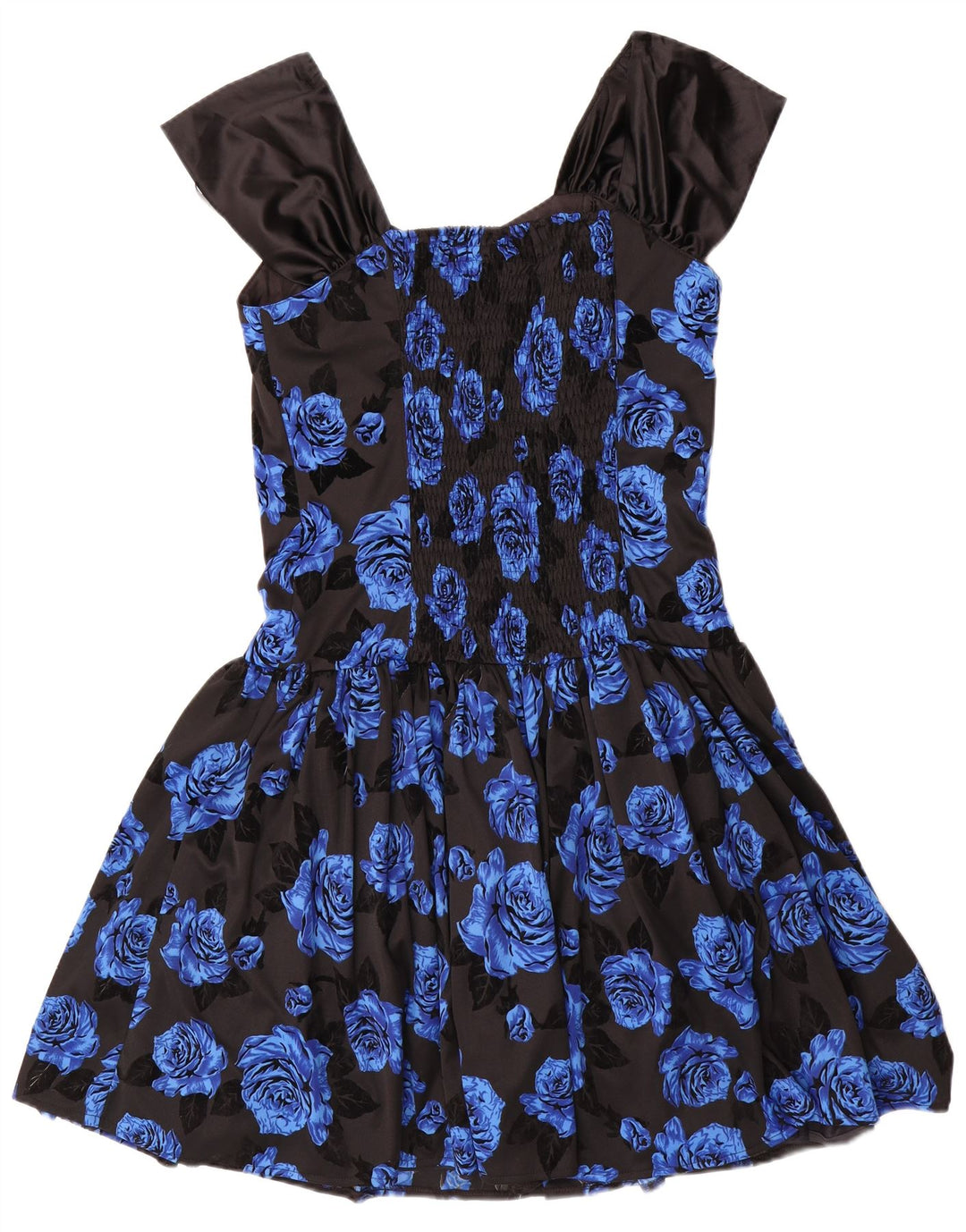 VINTAGE Vestido evasé sin mangas para mujer IT 42 Poliéster floral azul medio