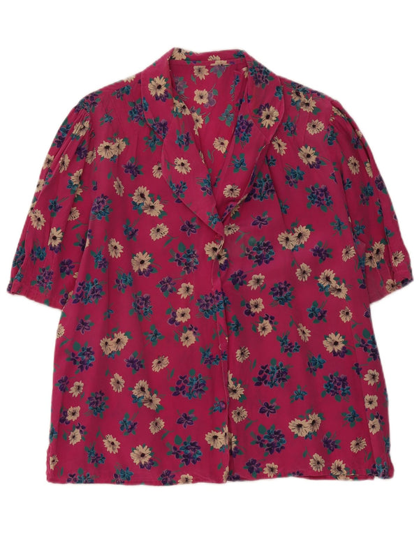Vintage mujer camisa de manga corta blusa Reino Unido 18 XL rosa floral