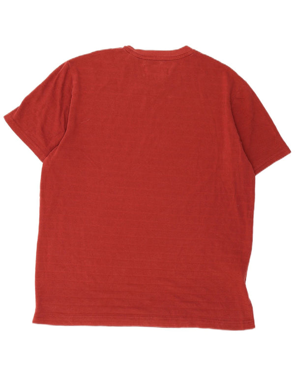 Penguin Mens T-Shirt Top Large Burgundy Pinstripe Cotton