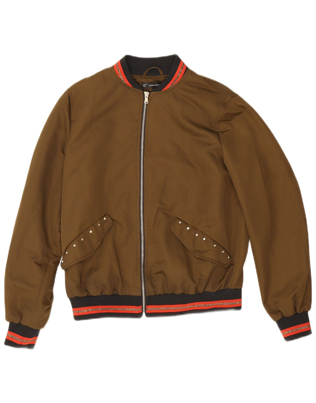 Zara Mujer Chaqueta Bomber Estampada UK 40 Mediano Caqui Rayas