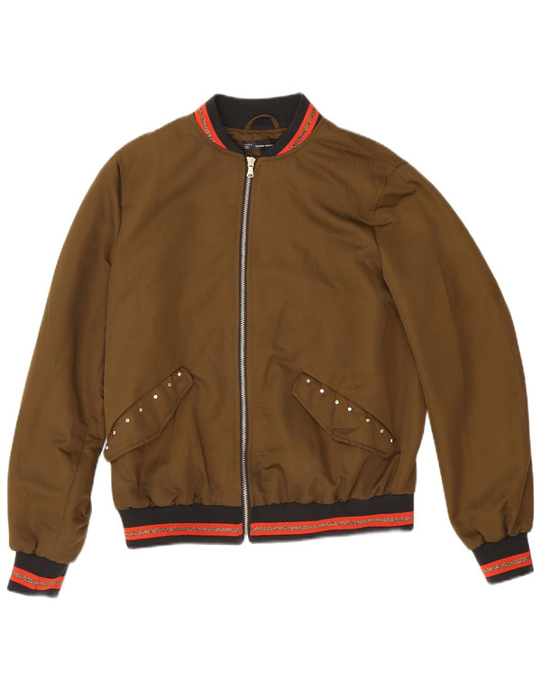 Zara Mujer Chaqueta Bomber Estampada UK 40 Mediano Caqui Rayas