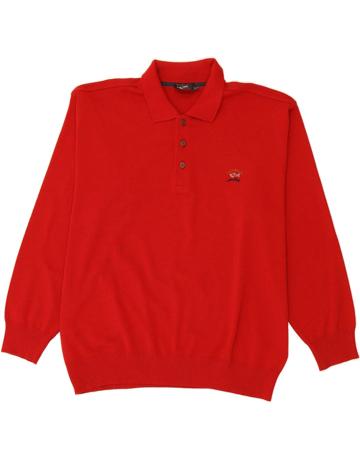 PAUL & SHARK Jersey tipo polo para hombre, talla 2XL, lana roja
