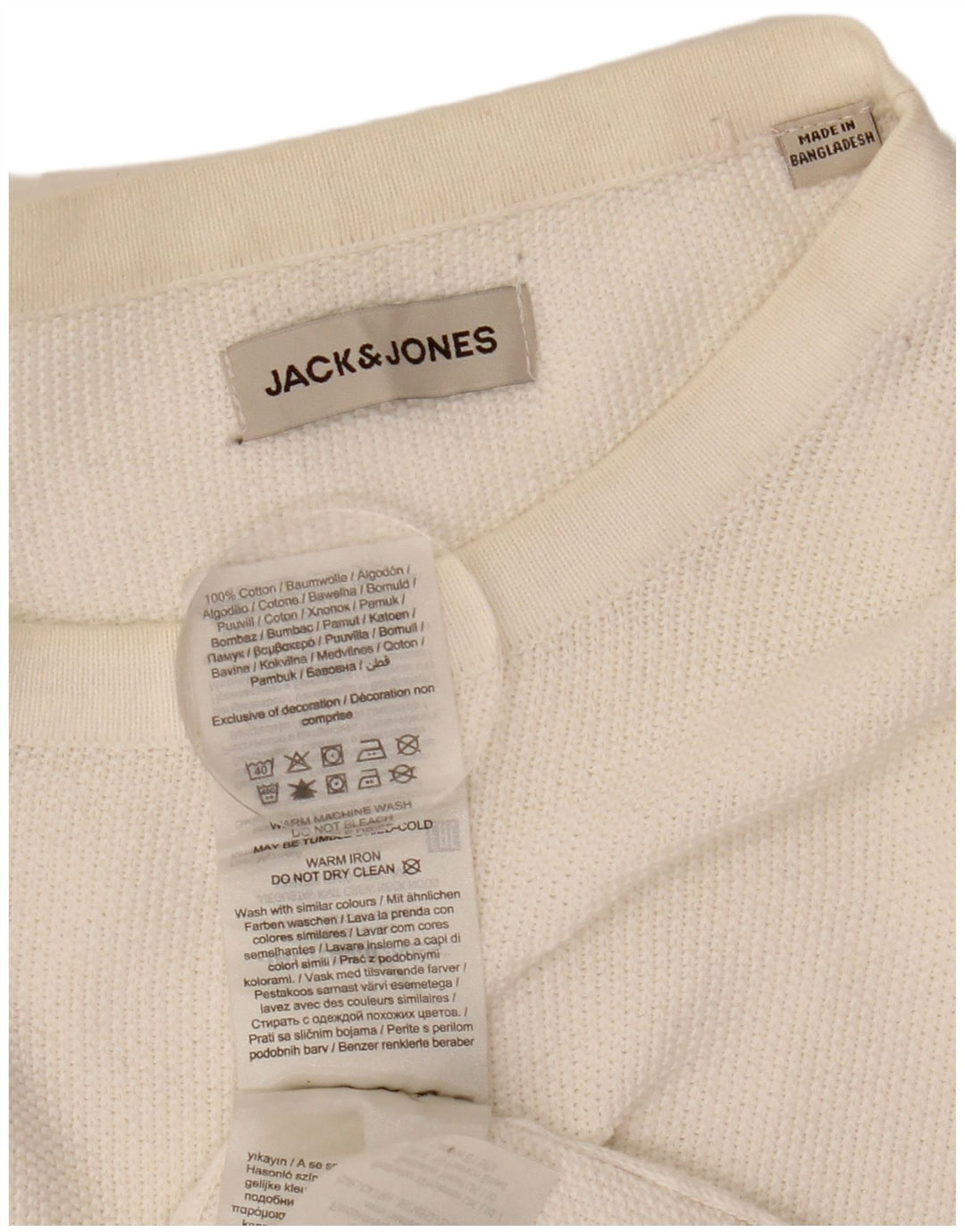 Jack & Jones Jersey con cuello redondo para hombre, talla grande, algodón blanco