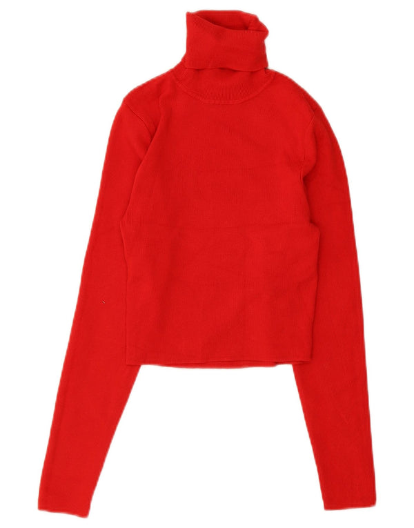 Zara Mujer Crop Roll Neck Jumper Sweater UK 12 Medium Red Viscosa