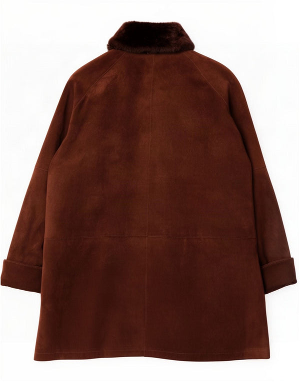 Privilegi Womens Oversized Suede Overcoat IT 44 Medium Brown Leather