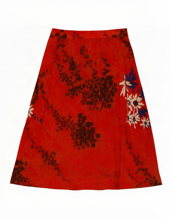 Vintage mujer A-Line falda W28 medio naranja floral