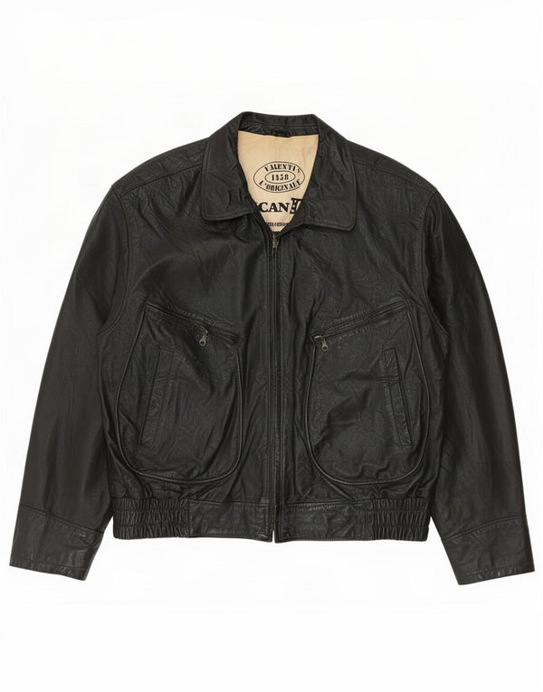 Chaqueta de cuero vintage para hombre IT 56 3XL Negro