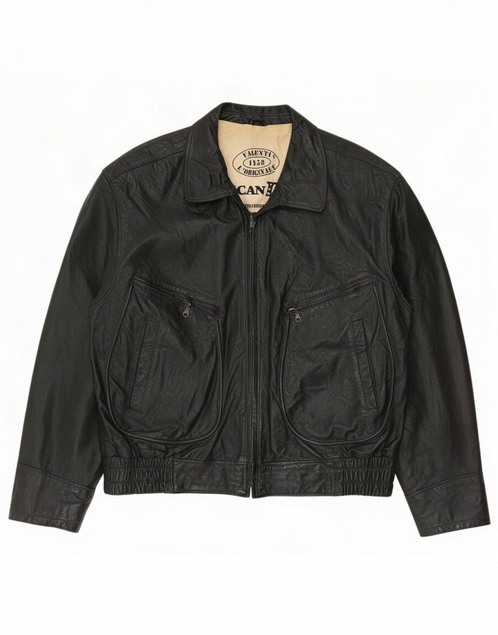 Chaqueta de cuero vintage para hombre IT 56 3XL Negro