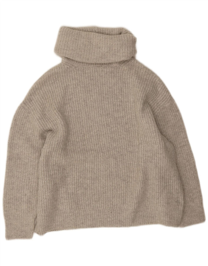 Zara Mujer Oversize Roll Neck Jumper Sweater UK 10 Small Gris Acrílico
