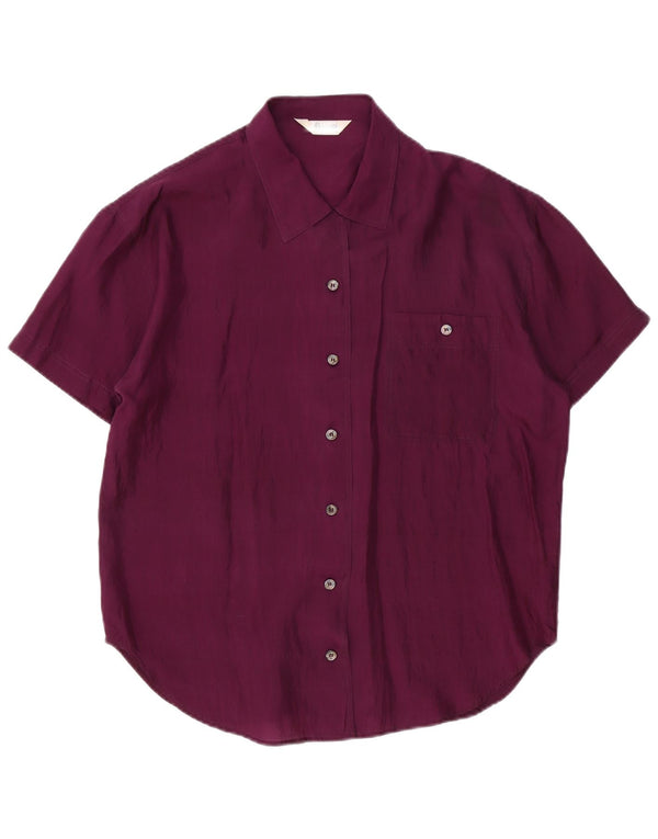 Vintage mujer camisa de manga corta Reino Unido 16 grande púrpura