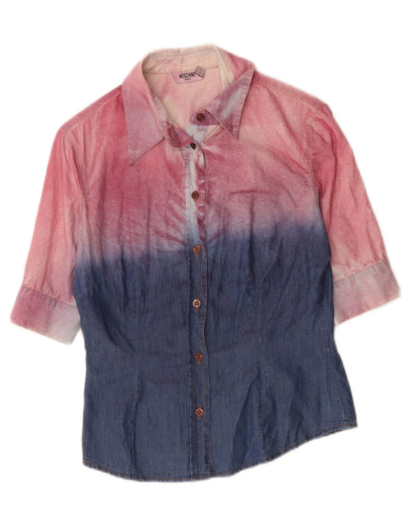 MOSCHINO Camisa vaquera de manga corta para mujer UK 42 Medium Pink Colourblock