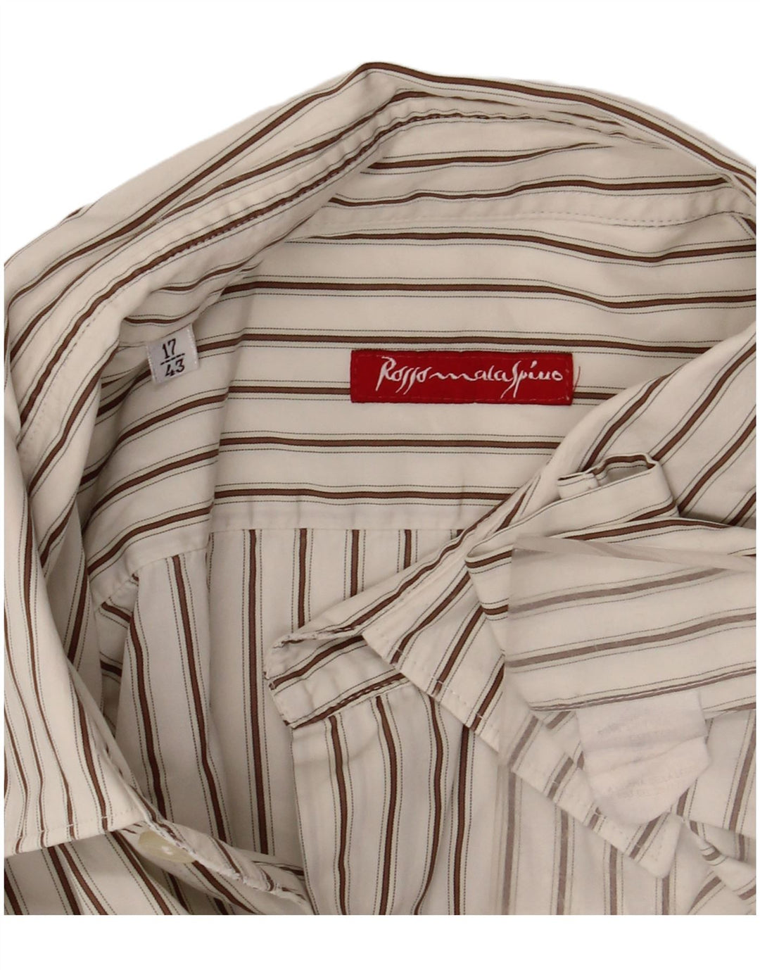 ROSSO MALASPINO Camisa Hombre Talla 43 17 Grande Algodón Rayas Blancas