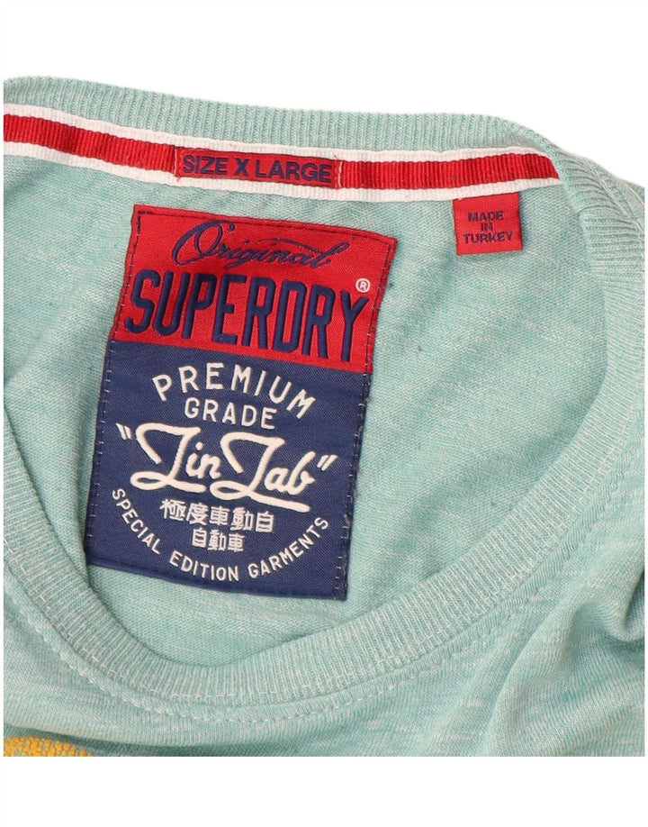 SUPERDRY Hombre Camiseta Gráfica Top XL Algodón Azul