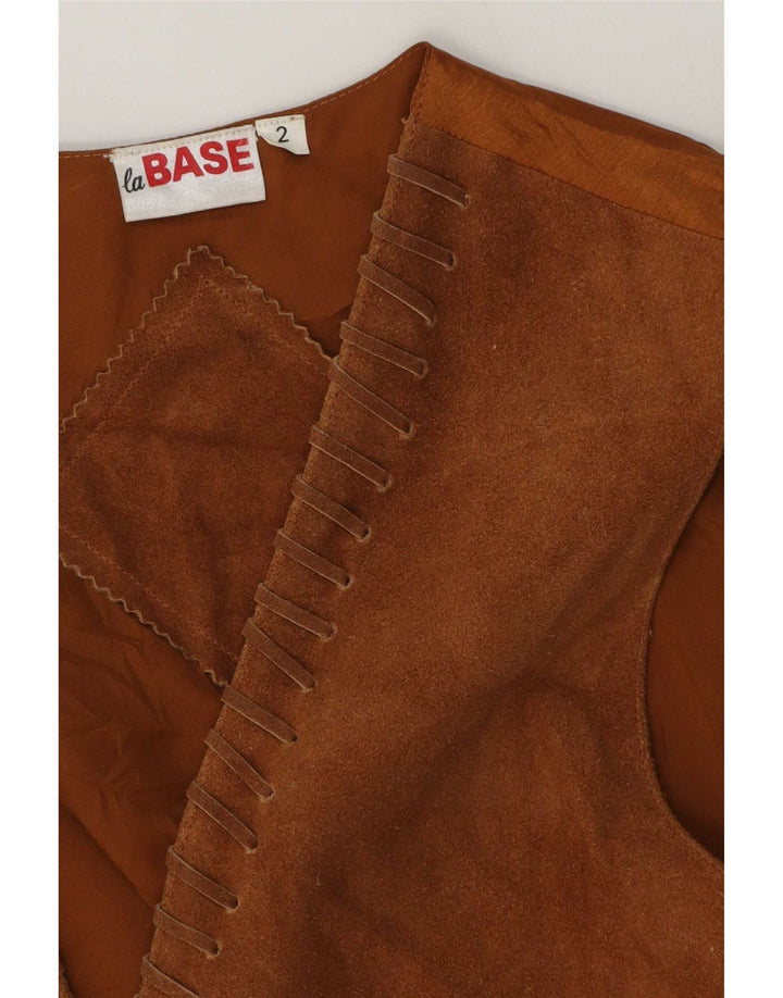 Vintage hombres ante chaleco pequeño cuero beige